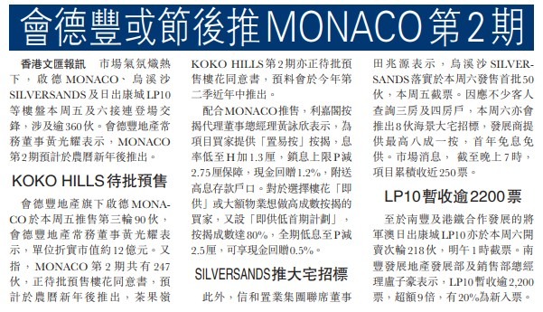 會德豐或節後推MONACO第2期 3 20210127 文匯報