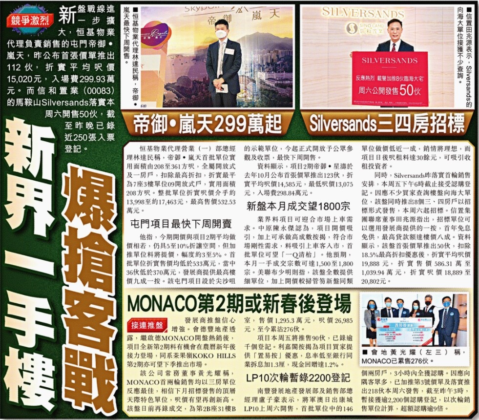 新界東、西兩盤接力開售 料進一步推高1月交投 3 20210127 東方日報 1