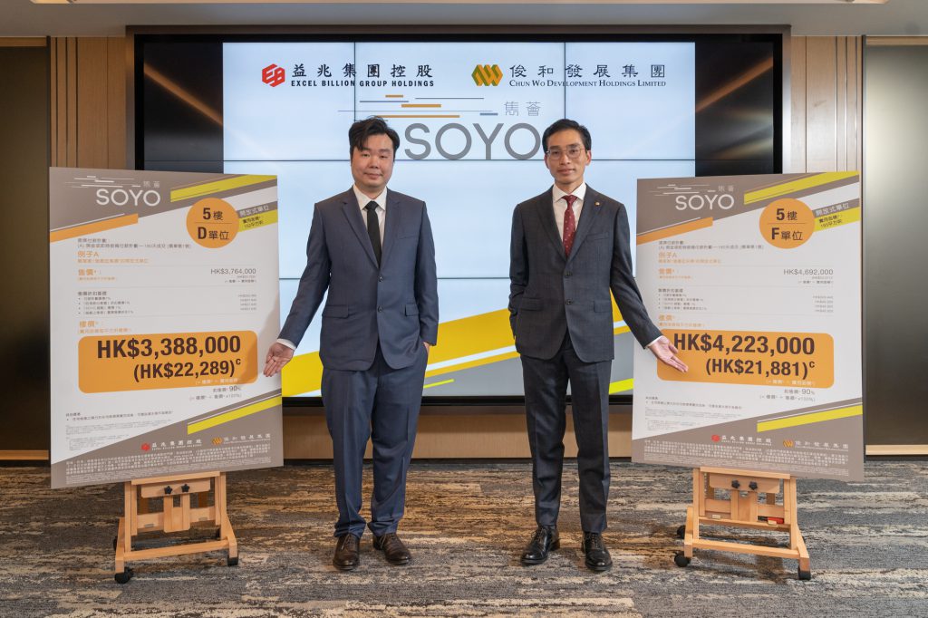 雋薈 SOYO 按揭優惠 3 「SOYO雋薈」首張價單入場單位為5樓D單位,實用面積152平方呎,扣除最高10%折扣優惠後計算,折實售價為$3,388,000,折實呎價為$22,289。折實呎價最低的單位為5樓F單位,實用面積193平方呎,扣除最高10%折扣優惠後計算,折實售價為$4,223,000,折實呎價為$21,881