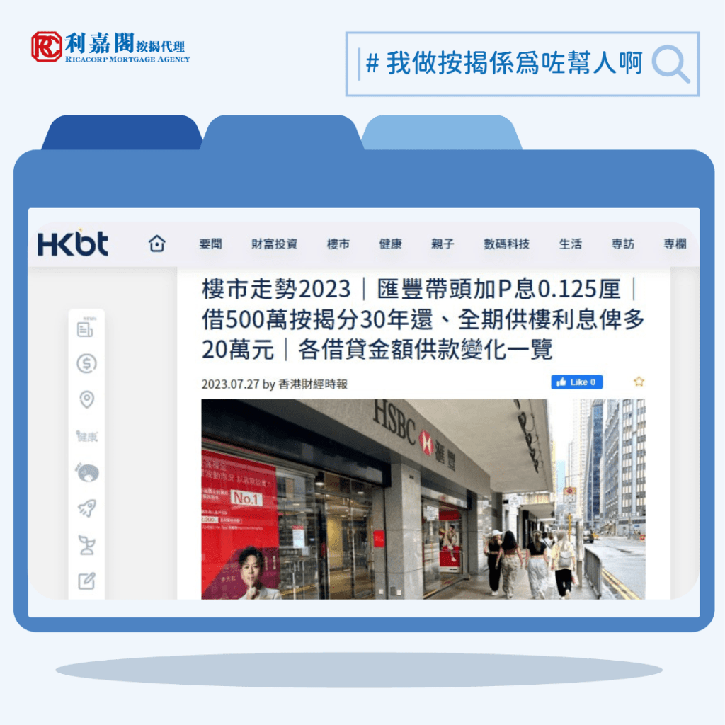 香港加息|匯豐帶頭加P息0.125厘|借500萬按揭分30年還、全期供樓利息俾多20萬元|各借貸金額供款變化一覽 | 香港財經時報HKBT 3 香港加息|匯豐帶頭加P息0.125厘|借500萬按揭分30年還、全期供樓利息俾多20萬元|各借貸金額供款變化一覽 | 香港財經時報HKBT