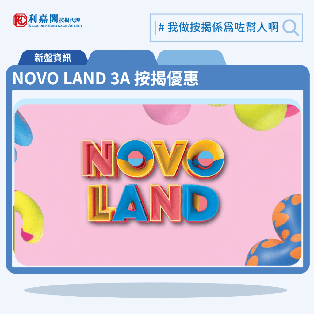 NOVO LAND 第3A期 NOVO LAND 3A 按揭優惠 3 由新鴻基地產發展新盤「NOVO LAND 3A」公布首張價單,NOVO LAND 3A 位於屯門現樓盤NOVO LAND 3A期。首張價單提供108伙單位。NOVO LAND 3A 首張價單涵蓋7伙開放式戶、24伙三房、65伙兩房及12伙一房,實用面積介乎259至686方呎。定價由352.8萬至912.5萬,呎價介乎12,307至14,810元。以最高15%折扣計算,折實售價由299.88萬至775.62萬元,折實呎價由10,461至12,589元。項目提供5種付款方法, 現金付款計劃,最高15%折扣,另提供第一按揭貸款(漸進式供款及利率計劃),租轉買優惠。NOVO LAND 3A 位於屯門欣寶路8號,NOVO LAND 3A 示範單位設於九龍站環球貿易廣場(ICC)19樓。
利嘉閣按揭代理特意為 NOVO LAND 3A 推出按揭優惠,按揭成數可高達90%,息率低至H+1.3%,鎖息上限P-2%,即封頂利率低至3.50厘,聯絡按揭專員查詢最高銀行現金回贈,附送高息存款戶口,客戶可把備用資金存入高息戶口,享與供息率一致的存款息率,節省部分利息開支。NOVO LAND 3A 為現樓。