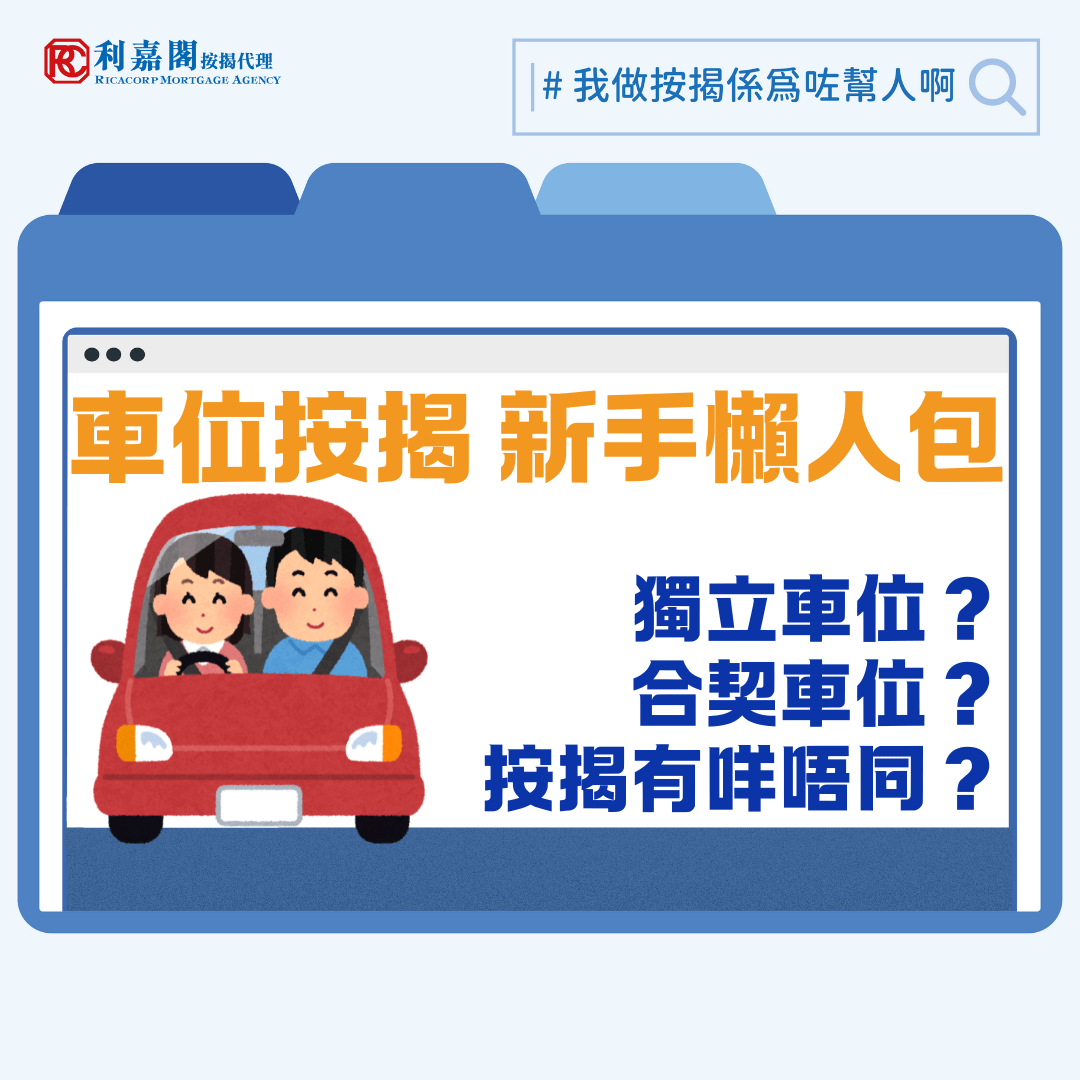 今年車位價格仍處低位，不少地區如昔日熱炒的將軍澳區均錄得大幅度蝕讓，但整體交投量有回升，成為部分投資者入場門檻較低的選擇之一。大家要留意車位的按揭審批標準、風險評估及貸款條件等均遠較平時本欄所討論的住宅物業按揭嚴格。對於正考慮購入車位的買家而言，先了解車位按揭的限制及操作方法，對資金安排尤為重要。